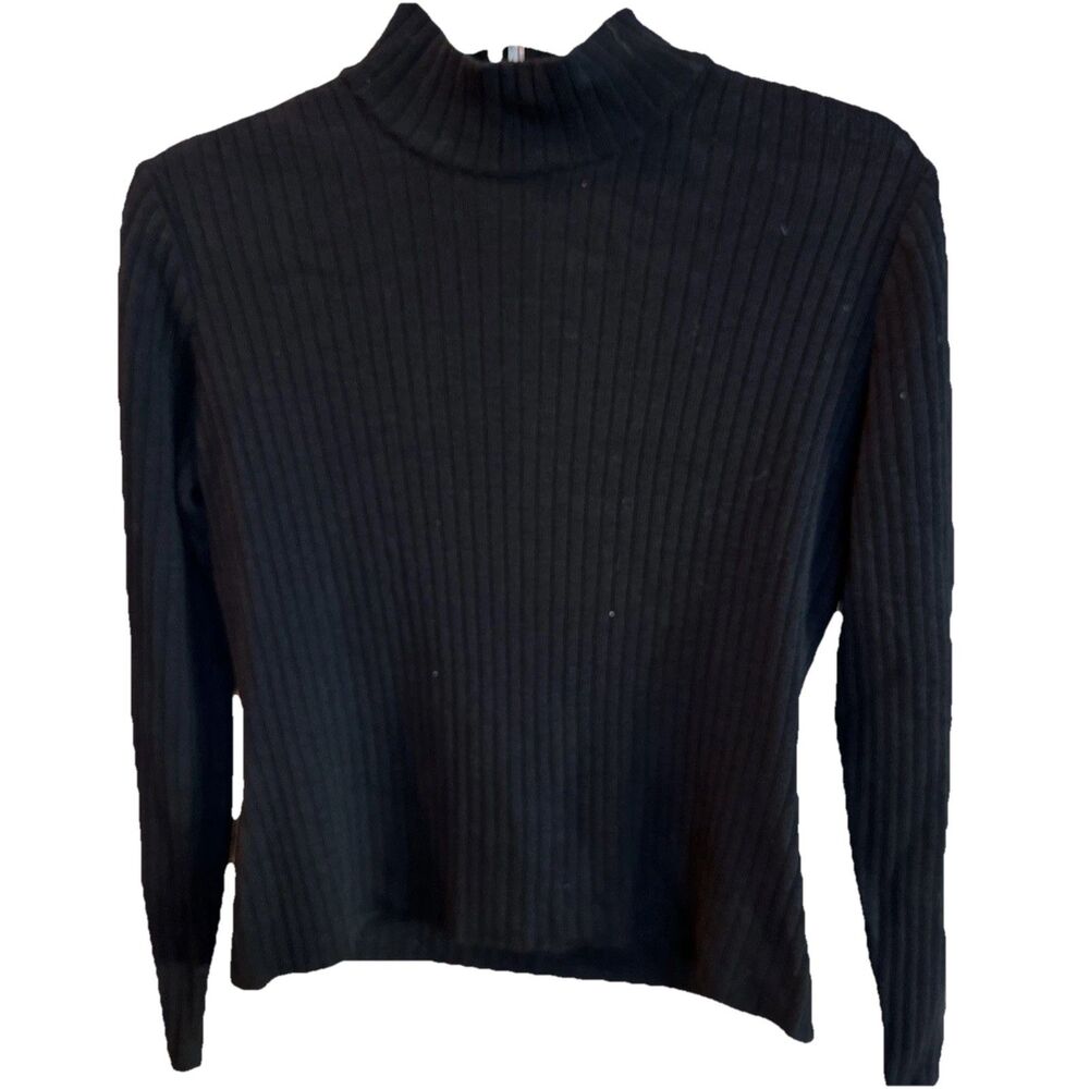 St. John Black Ribbed Crop Sweater Sz P